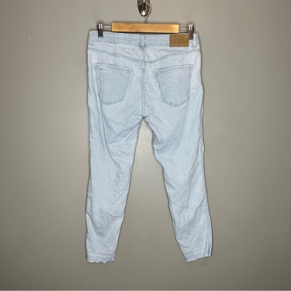 Zara basics distressed striped raw hem skinny leg jeans - Picture 8 of 10